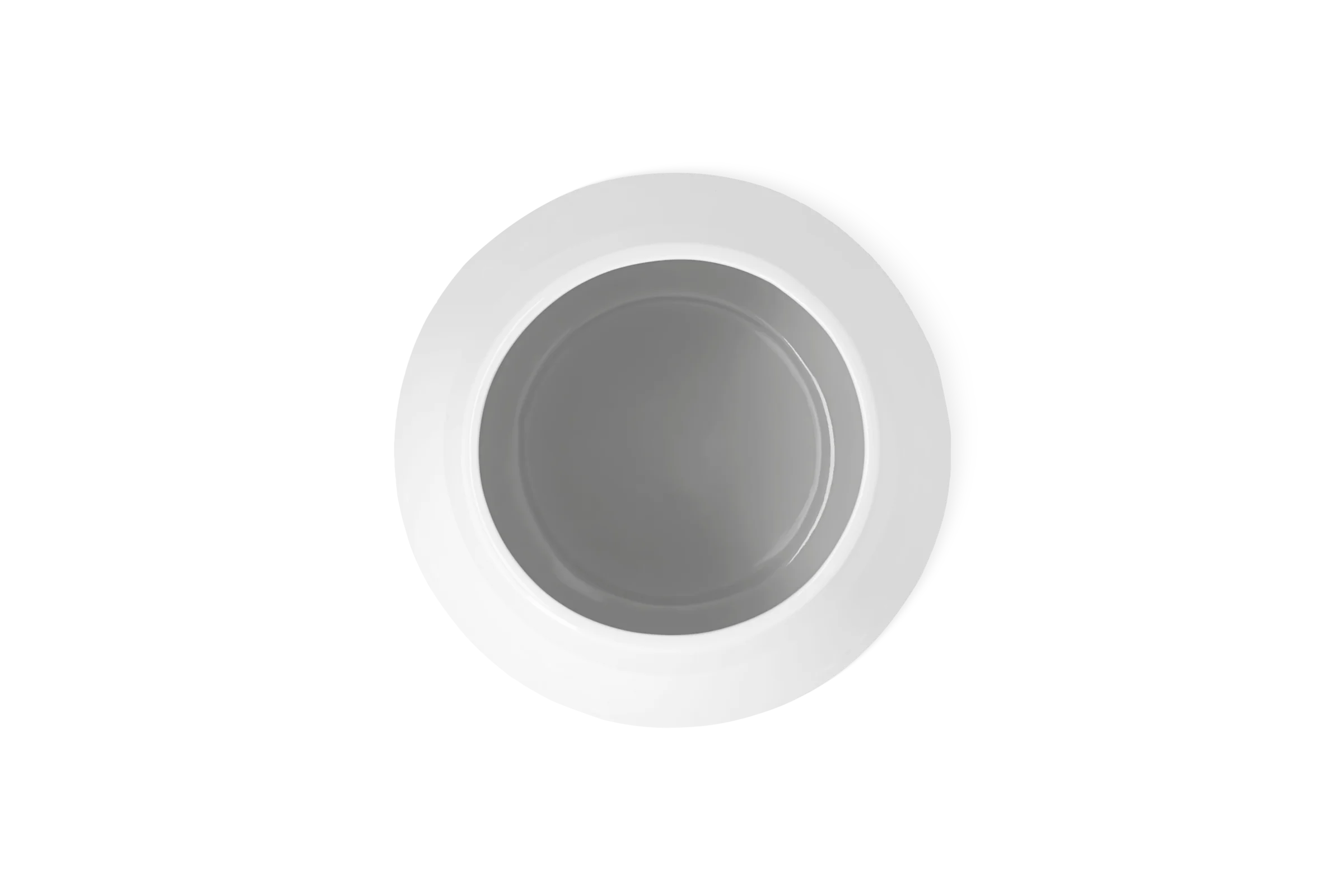 Weiße Vase Blütezeit mit breitem Rand und runder Öffnung in der Draufsicht.