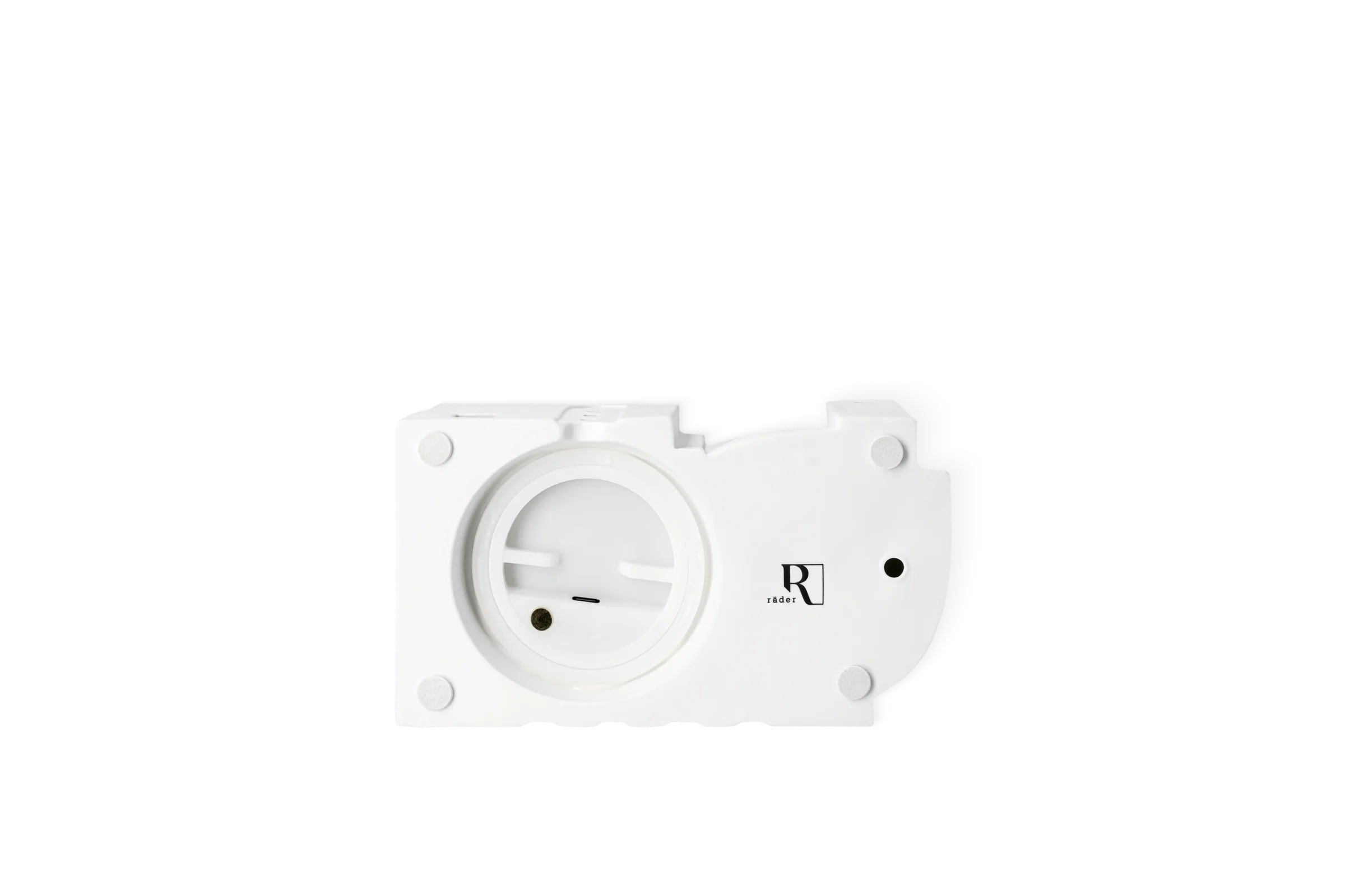 Unterseite des LED Lichthauses Treppchenstädtchen mit Batteriefach, Gummifüßen und Schalter in der Unteransicht.