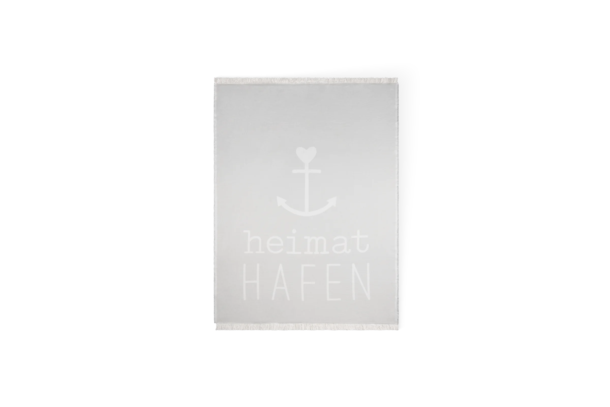 Wohndecke Heimathafen Weiße Decke Meeresrauschen mit grauem Anker, Herz und Schriftzug Heimathafen in der Vorderansicht-Nummer 2.