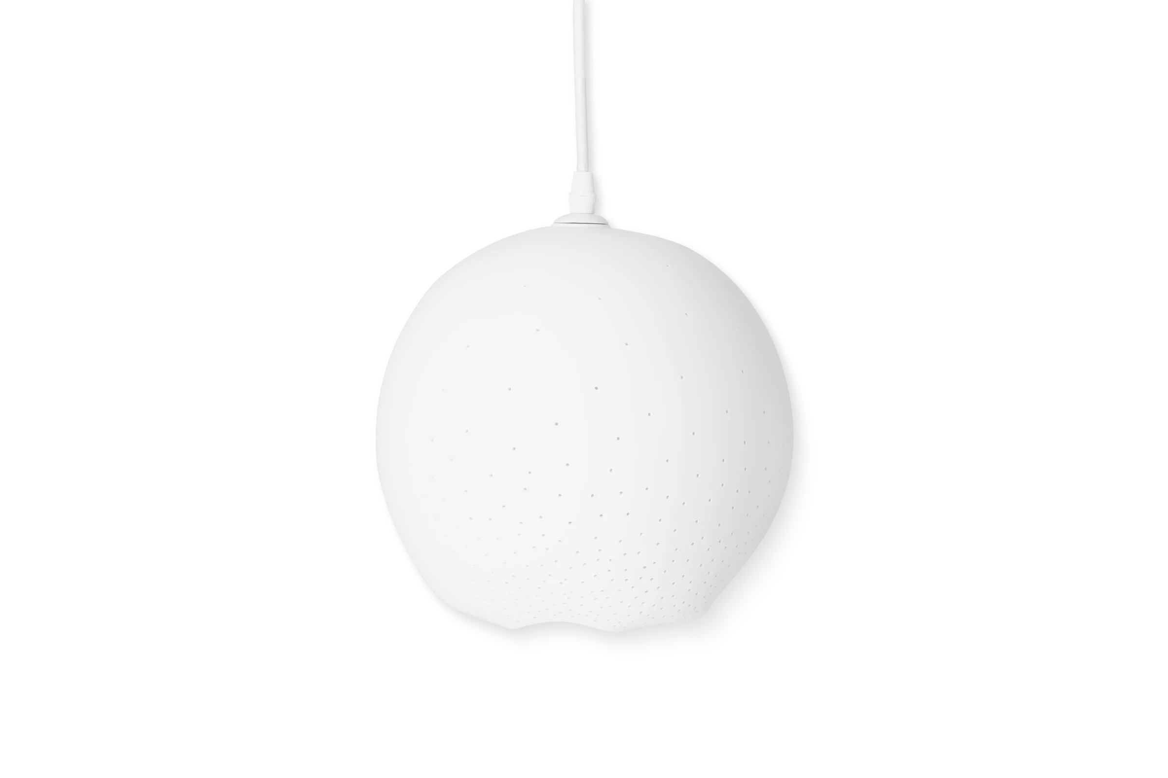 Pendelleuchte Wunderpunkte Weiße Pendelleuchte Wunderpunkte mit rundem Schirm und feinen Lichtpunkten in der Vorderansicht.