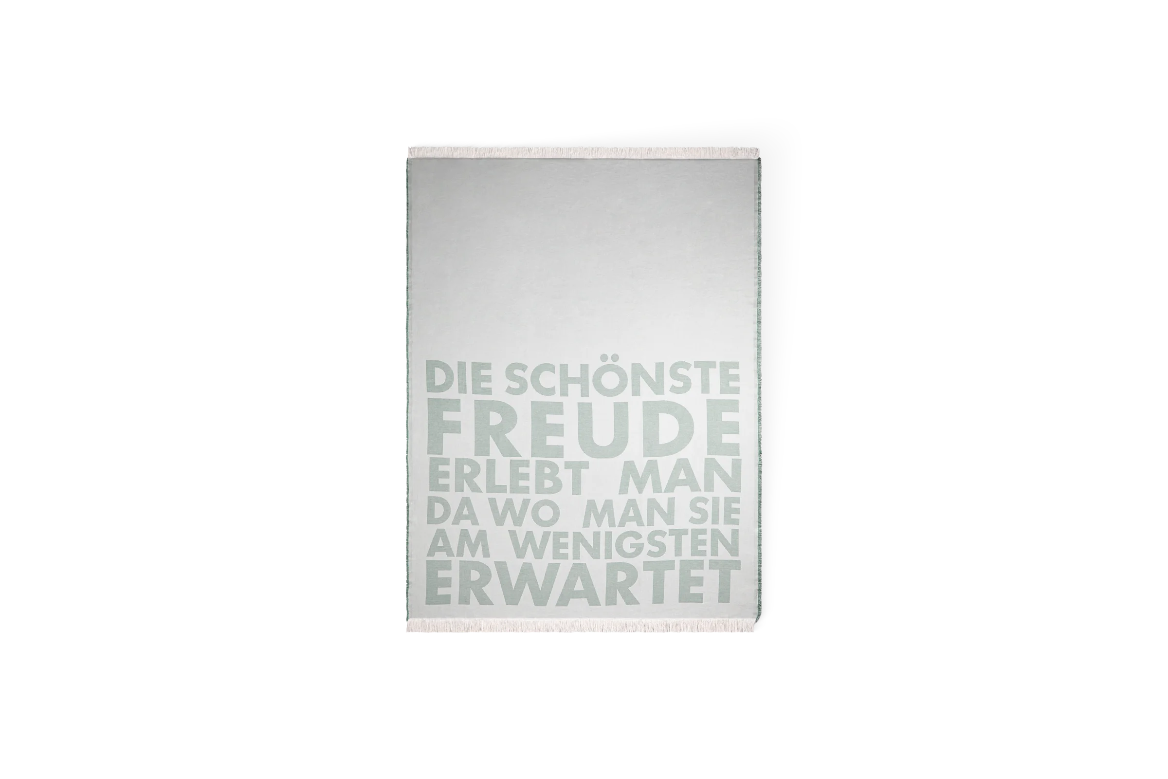 Wohndecke Freude Helle Decke mit türkisem Schriftzug, Die schönste Freude erlebt man da, wo man sie am wenigsten erwartet, Vorderansicht-Nummer 2.