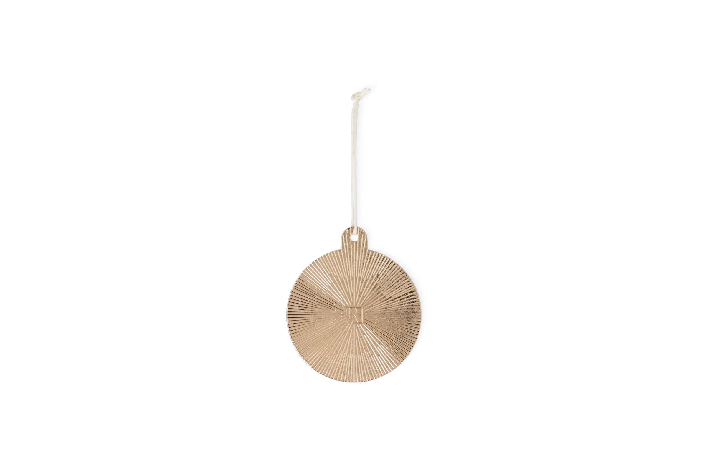 Runder Anhänger Kleiner Wintergruß mit strahlenförmigem Relief und kleinem Geschenkmotiv, in der Rückansicht.