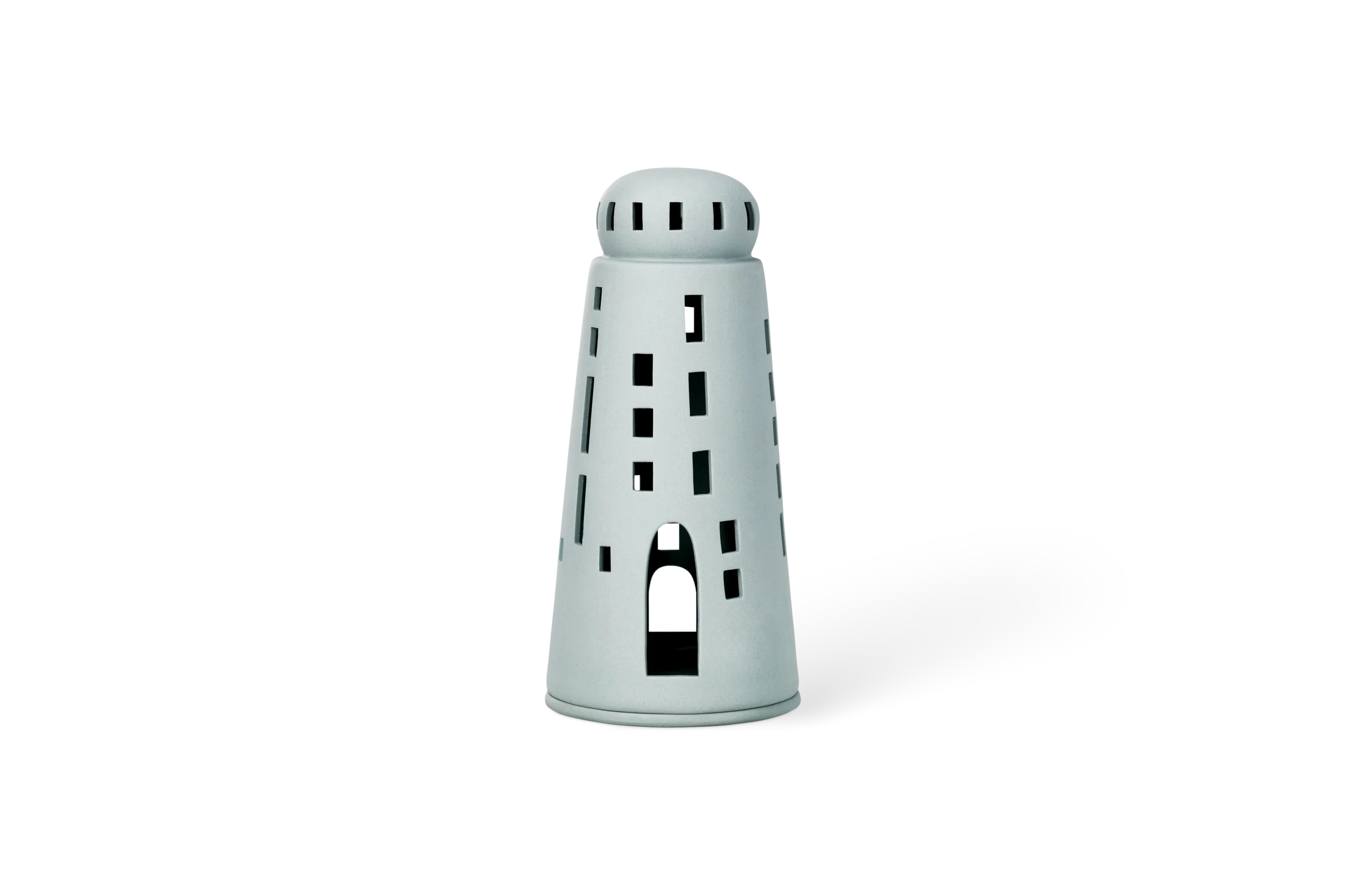Weißes Lichthaus aus der Serie Softtone mit ausgestanzten Fenstern und Tür in der Rückansicht.