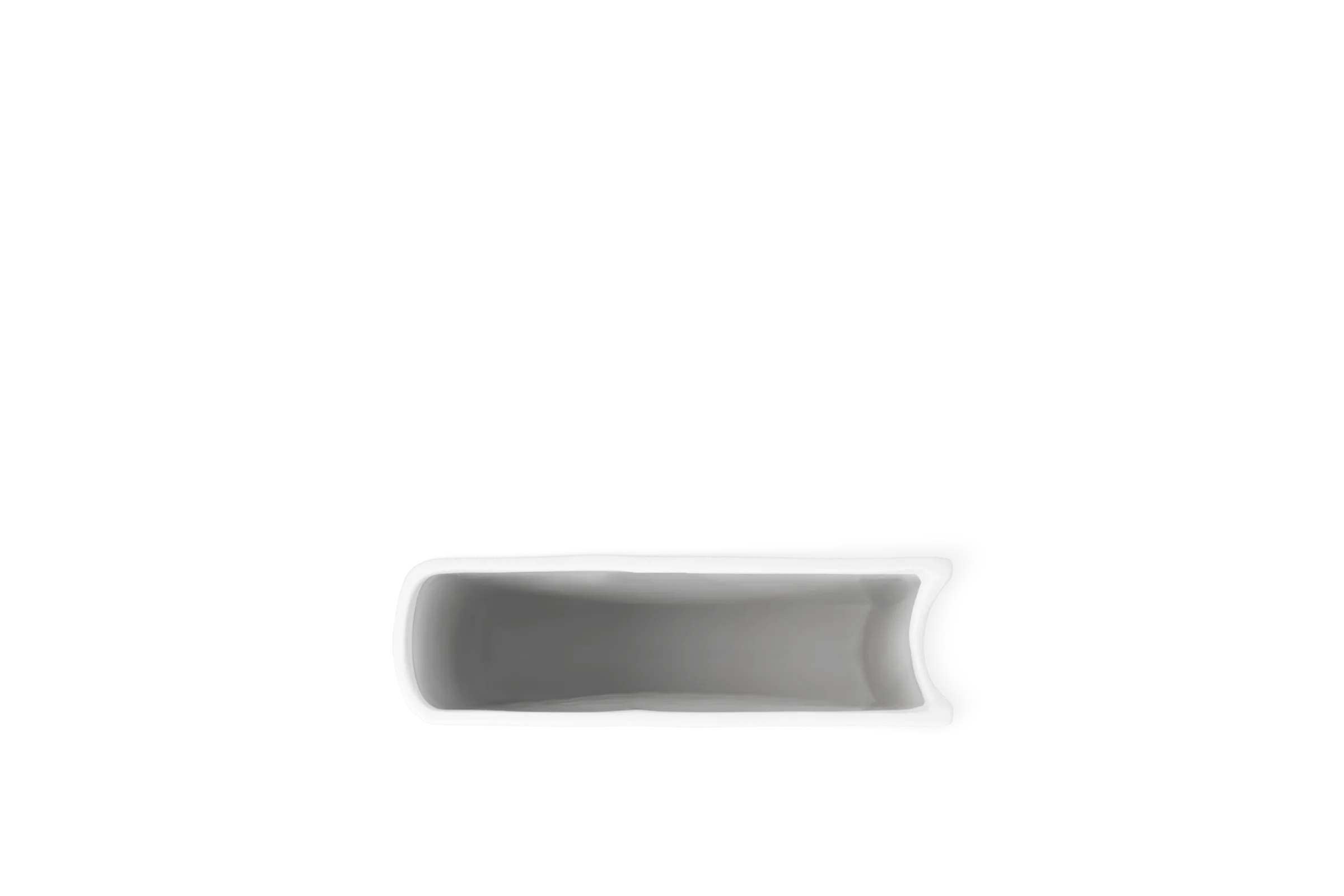 Weiße Vase Leseglück in länglicher Form mit geschwungenem Rand, in der Draufsicht.
