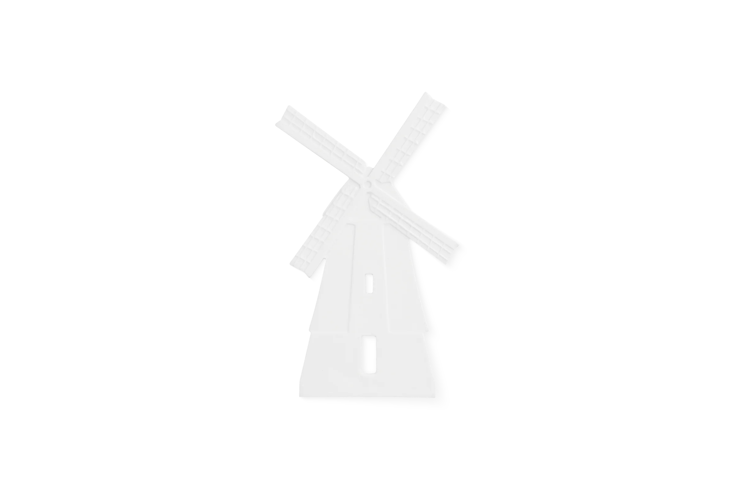 Weiße Windmühle aus Porzellan mit vier strukturierten Flügeln als Teilansicht Nummer 3.